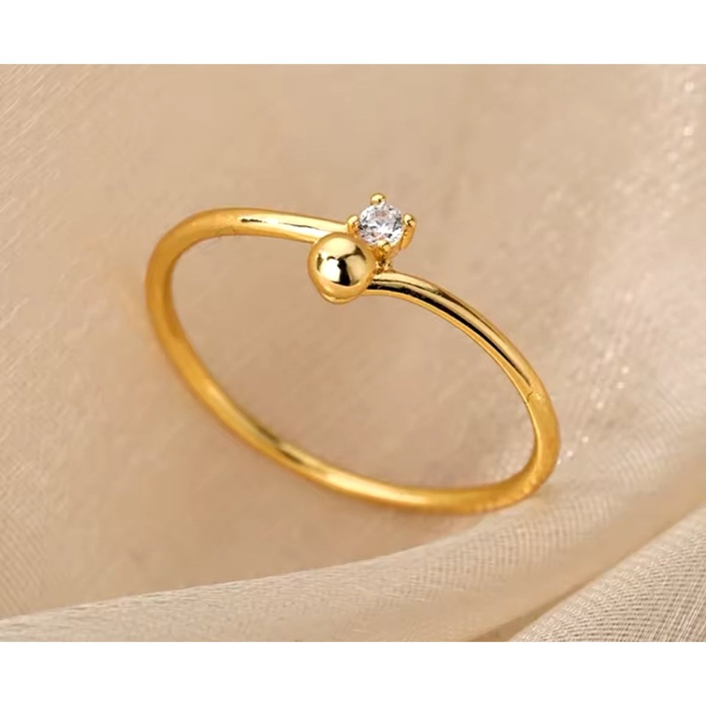 14k Finish over Silver Gold Ring with CZ‎ Stone Minimalist Stacking Ring Women's